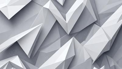 The primary subject of the image is a large, intricate, and geometric design made up of many small triangles. The design is predominantly white, giving it a clean and modern appearance. The setting is a gray background, which contrasts with the white triangles, making them stand out even more. The visual style of the image is a combination of digital art and illustration, as it is a detailed and complex design that could be created using digital tools or traditional art techniques. The overall atmosphere of the image is one of simplicity and