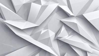 The primary subject of the image is a white wall with a pattern of triangles. The setting is a room with a white background. The visual style is a combination of digital art and illustration. The dominant colors are white and gray, creating a clean and minimalist atmosphere.