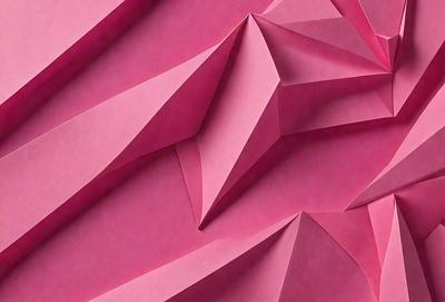 The primary subject of the image is a large, pink, three-dimensional paper sculpture. The sculpture is made of paper and is displayed in a pink background. The visual style of the image is a close-up of the paper sculpture, showcasing its intricate details. The colors and mood of the image are predominantly pink, creating a warm and inviting atmosphere.