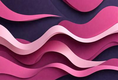 The primary subject of the image is a large, pink, curved paper sculpture. The setting is a dark background, which contrasts with the vibrant pink color of the sculpture. The visual style is a combination of digital art and illustration, as the paper sculpture appears to be digitally manipulated. The colors and mood of the image are predominantly pink, creating a warm and inviting atmosphere.