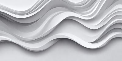 The primary subject of the image is a large, curved, and wavy white wall. The setting is a room with a white background, and the visual style appears to be a combination of digital art and illustration. The dominant colors are white and gray, creating a clean and modern atmosphere.