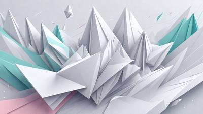 The primary subject of the image is a mountainous landscape made of paper. The setting is a white background, and the visual style is digital art. The image features a variety of colors, including white, gray, and blue, creating a sense of depth and dimension. The overall atmosphere is creative and artistic, showcasing the intricate paper cutouts of the mountain range.