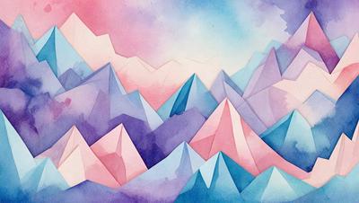 The primary subject of the image is a mountain range, with a variety of colors and textures. The setting is a sky background, which adds to the overall atmosphere of the scene. The visual style is a combination of digital art and illustration, creating a unique and artistic representation of the mountain range. The dominant colors include shades of pink, blue, and purple, which contribute to the overall mood of the image.