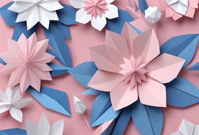 The primary subject of the image is a beautiful arrangement of paper flowers. The flowers are made from various colored paper, creating a vibrant and colorful display. The setting is a pink background, which adds a touch of warmth and elegance to the scene. The visual style of the image is a combination of digital art and illustration, showcasing the intricate details of the paper flowers. The colors and mood of the image are lively and cheerful, with the bright colors of the flowers and the pink background