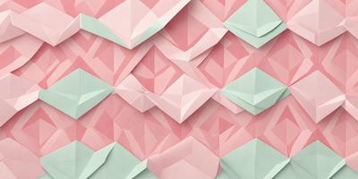 The primary subject of the image is a pink and green paper artwork. The setting is a pink and green background, which adds to the overall atmosphere of the artwork. The visual style is a combination of digital art and illustration, creating a unique and eye-catching design. The colors and mood of the artwork are vibrant and lively, making it an appealing and engaging piece of art.