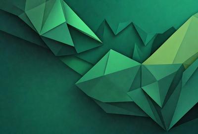 The primary subject of the image is a green geometric pattern, which appears to be a three-dimensional design. The setting is a dark green background, which contrasts with the vibrant green pattern. The visual style of the image is a combination of digital art and illustration, creating a unique and eye-catching design. The dominant colors in the image are green, with the pattern being the most prominent feature. The overall atmosphere of the image is one of creativity and artistic expression.