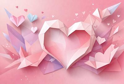 The primary subject of the image is a heart-shaped paper cutout. The heart is made up of multiple smaller hearts, creating a visually appealing and intricate design. The setting is a pink background, which complements the heart's color. The visual style is a combination of digital art and illustration, as the heart is created using paper cutouts. The colors and mood of the image are predominantly pink, which gives it a warm and romantic atmosphere.