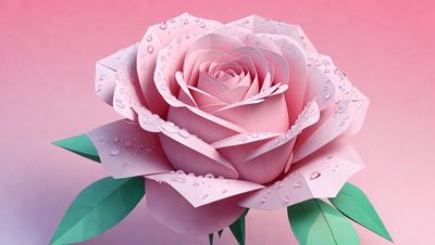 The primary subject of the image is a pink rose with drops of water on it. The rose is the main focus of the image, and it is placed against a pink background. The visual style of the image is a combination of photo and digital art, creating a realistic yet artistic representation of the rose. The colors and mood of the image are predominantly pink, giving it a warm and inviting atmosphere.