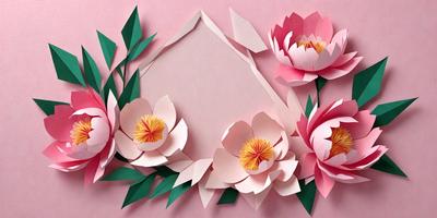 The primary subject of the image is a beautiful arrangement of pink flowers, which are the main focus of the scene. The flowers are placed on a pink background, creating a visually appealing and vibrant display. The visual style of the image is a combination of photo and digital art, as it appears to be a photograph of a handmade paper flower arrangement. The colors and mood of the image are predominantly pink, which gives it a warm and inviting atmosphere.