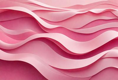 The primary subject of the image is a large, pink, curved paper sculpture. The setting is a pink background, which complements the sculpture's color. The visual style is a combination of digital art and illustration, creating a unique and eye-catching piece. The colors and mood of the image are predominantly pink, giving it a warm and inviting atmosphere.