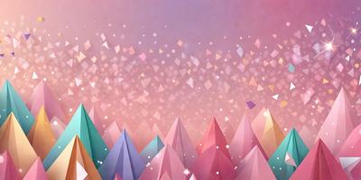 The primary subject of the image is a colorful, abstract landscape featuring a sky filled with stars. The setting is a pink and purple mountain range, with a backdrop of a pink and purple sky. The visual style is a combination of digital art and illustration, creating a vibrant and lively atmosphere. The dominant colors are pink, purple, and white, giving the scene a warm and inviting mood.