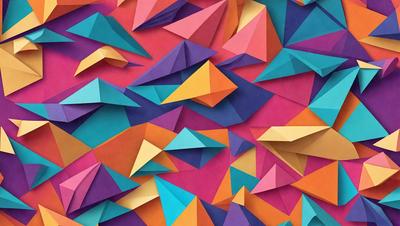 The primary subject of the image is a colorful and intricate pattern made up of various geometric shapes, such as triangles and diamonds. The setting is a pink and purple background, which adds a vibrant and lively atmosphere to the scene. The visual style of the image is a combination of digital art and illustration, creating a unique and eye-catching design. The dominant colors in the image are pink, purple, and various shades of orange, which contribute to a warm and inviting mood