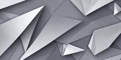 The primary subject of the image is a large, three-dimensional, geometric shape made of white paper. The shape is composed of multiple triangles, creating a visually striking and unique design. The setting is a gray background, which contrasts with the white paper, emphasizing the shape's form and structure. The visual style is a combination of digital art and illustration, as the paper shape appears to be digitally manipulated and artistically composed. The colors and mood of the image are predominantly gray and white, giving