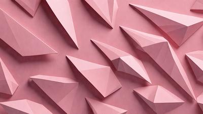 The primary subject of the image is a large pink surface with numerous triangular shapes or paper cutouts attached to it. The setting appears to be a pink background, and the visual style is a combination of digital art and illustration. The colors and mood of the image are predominantly pink, creating a warm and inviting atmosphere.