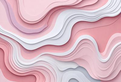 The primary subject of the image is a large, three-dimensional display of paper, featuring a wave-like pattern. The setting is a pink background, which adds a warm and inviting atmosphere to the scene. The visual style is a combination of digital art and illustration, creating a unique and eye-catching design. The colors and mood of the image are predominantly pink, which gives it a soft and feminine appearance.