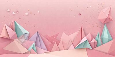 The primary subject of the image is a mountain range with a pink sky. The setting is a pink and purple mountain range with a starry night sky. The visual style is a digital art or illustration, creating a unique and artistic representation of the mountain range. The colors and mood of the image are predominantly pink and purple, giving it a warm and inviting atmosphere.