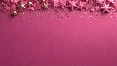 The primary subject of the image is a pink background with a pattern of stars. The setting is a pink wall, and the visual style is a combination of photo and digital art. The dominant colors are pink and gold, creating a warm and inviting atmosphere.