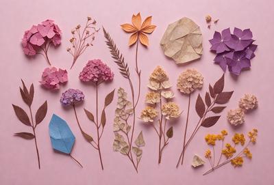 The primary subject of the image is a collection of various flowers, including pink, yellow, and orange ones. These flowers are arranged in different shapes and sizes, creating a visually appealing display. The setting is a pink background, which adds a touch of warmth and elegance to the scene. The visual style of the image is a combination of photo and digital art, as it showcases the flowers in a realistic yet artistic manner. The colors and mood of the image are predominantly warm and vibrant