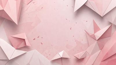 The primary subject of the image is a pink paper with a pattern of white triangles. The setting is a pink background, and the visual style is a combination of digital art and illustration. The colors and mood of the image are predominantly pink and white, creating a warm and inviting atmosphere.