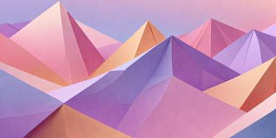 The primary subject of the image is a mountainous landscape, featuring a series of triangular shapes in various shades of pink, purple, and orange. The setting is a mountainous terrain, with the mountain peaks and valleys creating a sense of depth and dimension. The visual style of the image is a combination of digital art and illustration, with the triangular shapes and vibrant colors creating a unique and eye-catching design. The overall atmosphere of the image is one of beauty and serenity, with the