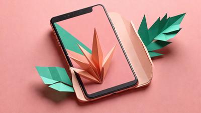 The primary subject of the image is a cell phone, which is placed on a pink surface. The cell phone is displaying a picture of a paper flower, which is a part of the visual style of the image. The setting appears to be a creative and artistic environment, with the paper flower and the cell phone's display creating a unique and visually appealing scene. The colors in the image are predominantly pink, which adds to the overall mood and atmosphere of the image.