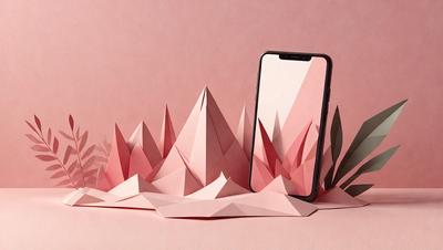 The primary subject of the image is a cell phone, which is placed on a pink surface. The setting appears to be a creative and artistic environment, possibly a workspace or a display. The visual style of the image is a combination of digital art and illustration, with the cell phone being the focal point. The colors and mood of the image are predominantly pink, giving it a warm and inviting atmosphere.