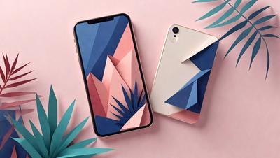 The primary subject of the image is a cell phone with a pink and blue case. The phone is placed on a pink surface, which adds a vibrant touch to the scene. The visual style of the image is a combination of photo and digital art, as the cell phone case appears to be a digital design. The colors and mood of the image are predominantly pink and blue, creating a warm and inviting atmosphere.