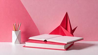 The primary subject of the image is a book, which is placed on a table. The setting is a pink wall, creating a contrasting background. The visual style is a combination of photo and digital art, as the book appears to be a digital illustration. The colors and mood of the image are predominantly pink, giving it a warm and inviting atmosphere.