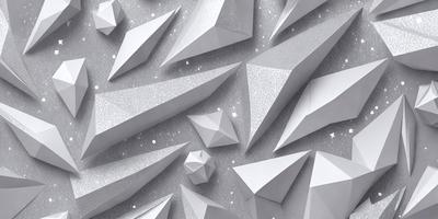 The primary subject of the image is a collection of geometric shapes, including triangles and diamonds, arranged in a pattern. The setting is a white background, which creates a clean and minimalist appearance. The visual style is a combination of digital art and illustration, as the shapes are intricately designed and placed. The dominant colors are white and gray, giving the image a calm and serene atmosphere.