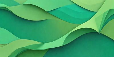 The primary subject of the image is a green, curved, and wavy surface, which appears to be a piece of art or a design element. The setting is a green background, which complements the green surface. The visual style is a combination of digital art and illustration, creating a unique and eye-catching design. The colors and mood of the image are predominantly green, giving it a calm and soothing atmosphere.