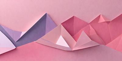 The primary subject of the image is a pink and purple paper cutout of a mountain. The setting is a pink background, which creates a contrast with the colors of the paper cutout. The visual style is a combination of digital art and illustration, as the paper cutout is created using a computer-generated design. The colors and mood of the image are predominantly pink and purple, giving it a warm and inviting atmosphere.