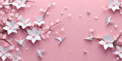 The primary subject of the image is a pink wall with a pattern of white flowers and leaves. The setting is a pink background, and the visual style is a combination of digital art and illustration. The dominant colors are pink and white, creating a warm and inviting atmosphere.