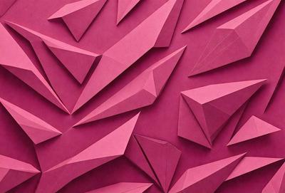 The primary subject of the image is a large, pink paper sculpture of a bird. The setting is a pink background, which complements the vibrant color of the sculpture. The visual style is a combination of digital art and illustration, creating a unique and eye-catching design. The colors and mood of the image are predominantly pink, giving it a warm and inviting atmosphere.