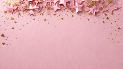 The primary subject of the image is a pink background with gold stars scattered across it. The setting is a pink wall, and the visual style is a combination of digital art and illustration. The dominant colors are pink and gold, creating a warm and inviting atmosphere.
