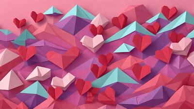 The primary subject of the image is a large number of red and pink hearts, which are arranged in various shapes and sizes. The hearts are scattered across a pink background, creating a visually appealing and colorful scene. The visual style of the image is a combination of digital art and illustration, with the hearts appearing to be three-dimensional and realistic. The dominant colors in the image are red and pink, which evoke a sense of warmth, love, and affection.