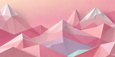 The primary subject of the image is a mountainous landscape, featuring a large mountain with a pink and purple gradient. The setting is a pink and purple sky, which creates a visually striking contrast with the mountain. The visual style of the image is a combination of digital art and illustration, giving it a unique and artistic appearance. The dominant colors in the image are pink and purple, which contribute to a warm and inviting atmosphere.