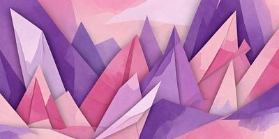 The primary subject of the image is a mountainous landscape, featuring a series of purple and pink mountains. The setting is a pink and purple background, which adds a vibrant and colorful atmosphere to the scene. The visual style of the image is a combination of digital art and illustration, creating a unique and eye-catching design. The dominant colors in the image are purple and pink, which evoke a sense of warmth and tranquility.