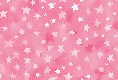 The primary subject of the image is a pink background with a pattern of stars. The setting is a pink star-filled background, and the visual style is a watercolor painting. The colors and mood of the image are predominantly pink, creating a warm and inviting atmosphere.