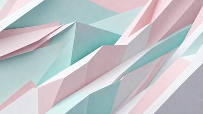 The primary subject of the image is a large, colorful mountain made of paper. The mountain is composed of various shades of pink, blue, and white, creating a visually striking and vibrant scene. The setting is a backdrop of a wall, which adds to the overall visual style of the image. The paper mountain appears to be a unique and creative artwork, showcasing the artist's skill in crafting intricate and detailed designs.