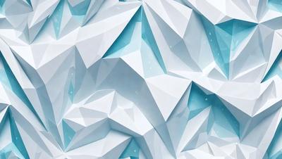 The primary subject of the image is a large, white, and blue mountain. The mountain is covered in a pattern of white and blue triangles, giving it a unique and intricate appearance. The setting is a snowy landscape, with the mountain towering over the surrounding area. The visual style of the image is a combination of digital art and illustration, creating a striking and detailed representation of the mountain. The colors and mood of the image are predominantly blue and white, giving it a cool and serene atmosphere.