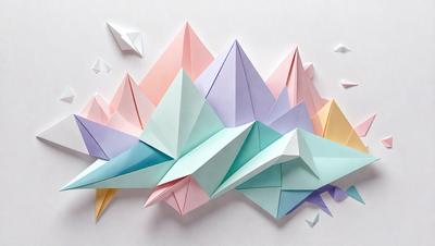 The primary subject of the image is a large, colorful paper sculpture. The sculpture is made up of many small, colorful paper pieces that are arranged to create a visually striking and intricate design. The setting is a white wall, which serves as a clean and uncluttered backdrop for the paper sculpture. The visual style of the image is a combination of digital art and illustration, as the paper pieces are carefully arranged and manipulated to create the desired effect. The colors and mood of the image are