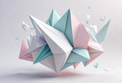 The primary subject of the image is a three-dimensional paper sculpture, which is a creative and artistic representation of a kite. The sculpture is made of paper and is designed to resemble a kite in flight. The setting is a white background, which provides a clean and uncluttered environment for the sculpture. The visual style of the image is a combination of digital art and illustration, as the paper sculpture is skillfully crafted and rendered in a digital format. The colors and mood of the