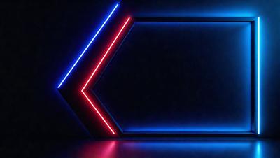 The primary subject of the image is a large, illuminated box with a blue and red light. The box is located in a dark room, and the blue and red lights create a striking contrast against the black background. The visual style of the image appears to be a digital art or illustration, as the box and lights are depicted in a detailed and artistic manner. The colors and mood of the image are predominantly dark and moody, with the blue and red lights adding a touch of vibrancy and energy