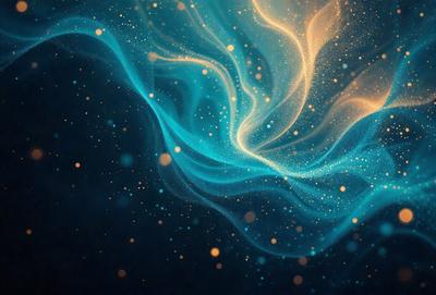 The primary subject of the image is a blue and gold swirl, which appears to be a digital art or illustration. The setting is a dark background, which contrasts with the vibrant colors of the swirl. The visual style is artistic and creative, with the swirl being the main focus of the image. The colors and mood of the image are lively and energetic, with the blue and gold swirl creating a sense of movement and dynamism.