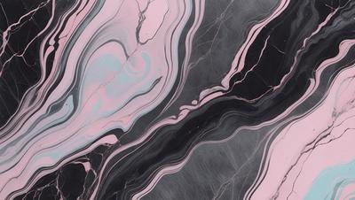 The primary subject of the image is a marble countertop with a pink and black striped pattern. The setting is a kitchen, and the visual style is a close-up of the countertop. The dominant colors are pink and black, creating a bold and striking appearance.