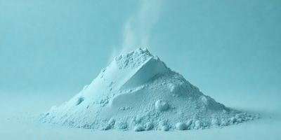 The primary subject of the image is a large, blue, snow-covered mountain. The mountain is the main focus of the image, and it is set against a blue sky. The visual style of the image is a digital art or illustration, as it appears to be a computer-generated or digitally created scene. The colors and mood of the image are predominantly blue, giving it a cool and serene atmosphere.