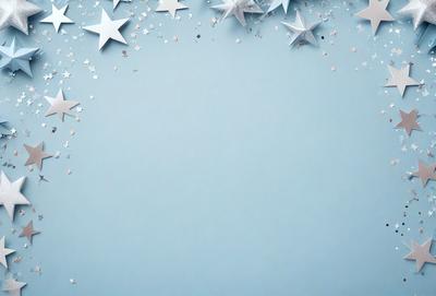 The primary subject of the image is a blue wall with a pattern of stars on it. The setting is a room with a blue background, and the visual style appears to be a photo. The dominant colors are blue and white, creating a calm and serene atmosphere.