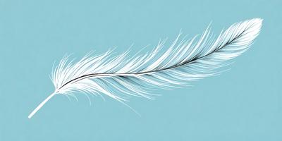 The primary subject of the image is a white feather, which is the main object, scene, or focus of the image. The setting or background is a blue surface, which adds a contrasting color to the scene. The visual style of the image is a drawing or illustration, as it is not a photo or a digital art piece. The colors and mood of the image are predominantly white and blue, creating a calm and serene atmosphere.