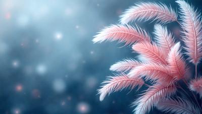 The primary subject of the image is a pink feather, which is the main focus of the scene. The setting is a dark background, which contrasts with the pink feather. The visual style is a close-up of the feather, showcasing its details. The colors and mood of the image are predominantly pink, creating a soft and delicate atmosphere.