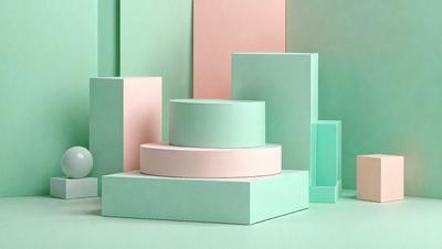 The primary subject of the image is a stack of three pink and green boxes. The setting is a white background, which provides a clean and minimalist appearance. The visual style is a combination of photo and digital art, creating a unique and eye-catching design. The colors and mood of the image are predominantly pink and green, giving it a cheerful and vibrant atmosphere.